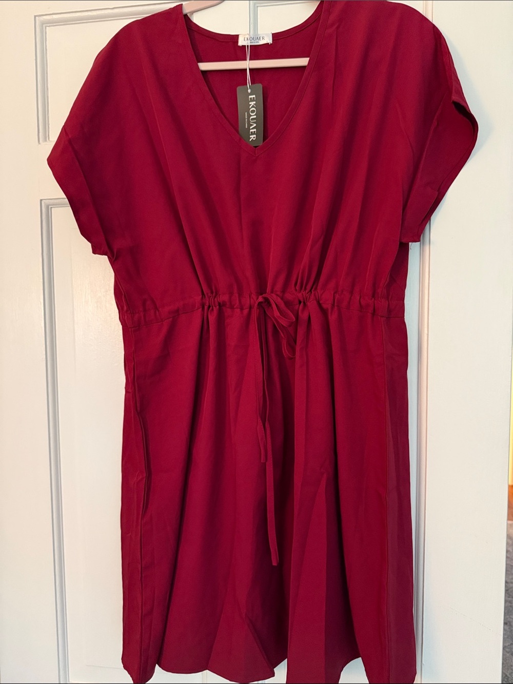 Ekouver Crimson V-Neck Drawstring Waist bathing suit cover up